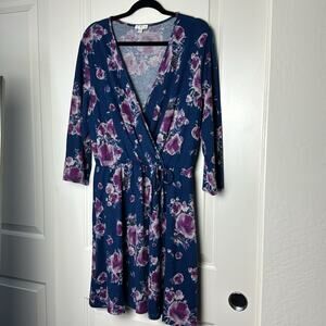 Charming Charlie Knit Floral Dress Blue Purple Wrap